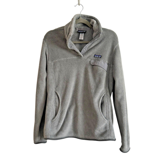 Patagonia Women’s Large Polartec Thermal Pro Fleece Snap Pullover Gray Textured